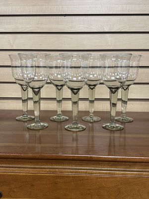 Glass. Water Goblets (Set of 7). Pale Green. 4"W x 9.75"H
