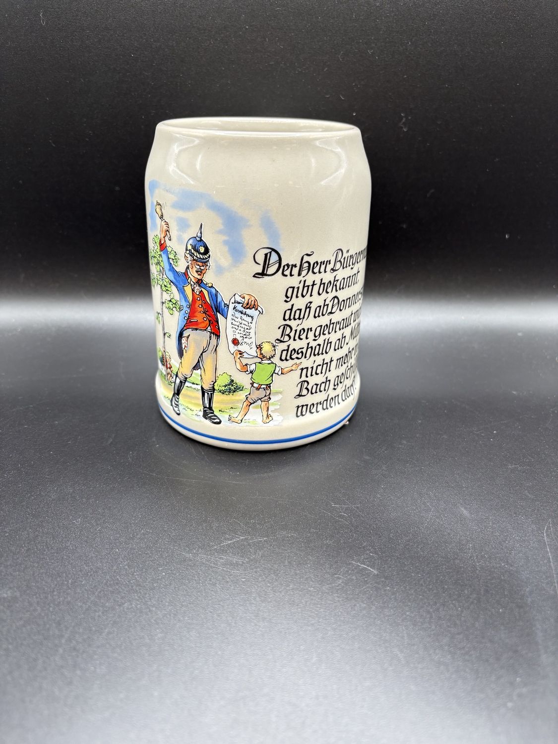 Stein. Germany. Gray Stein w/German Saying. 5.25&quot;H