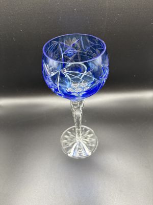 Crystal. Wine Glass, Cut-to-Clear, Cobalt Blue. 8.25"H