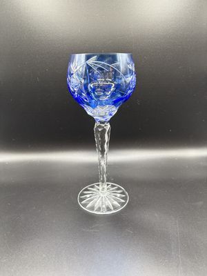 Crystal. Wine Glass, Cut-to-Clear, Cobalt Blue. 8.25"H