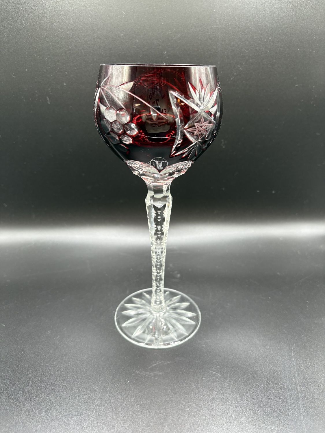 Crystal. Wine Glass, Cut-to-Clear, Red. 8.25&quot;H