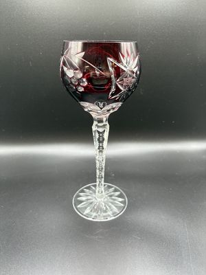 Crystal. Wine Glass, Cut-to-Clear, Red. 8.25"H