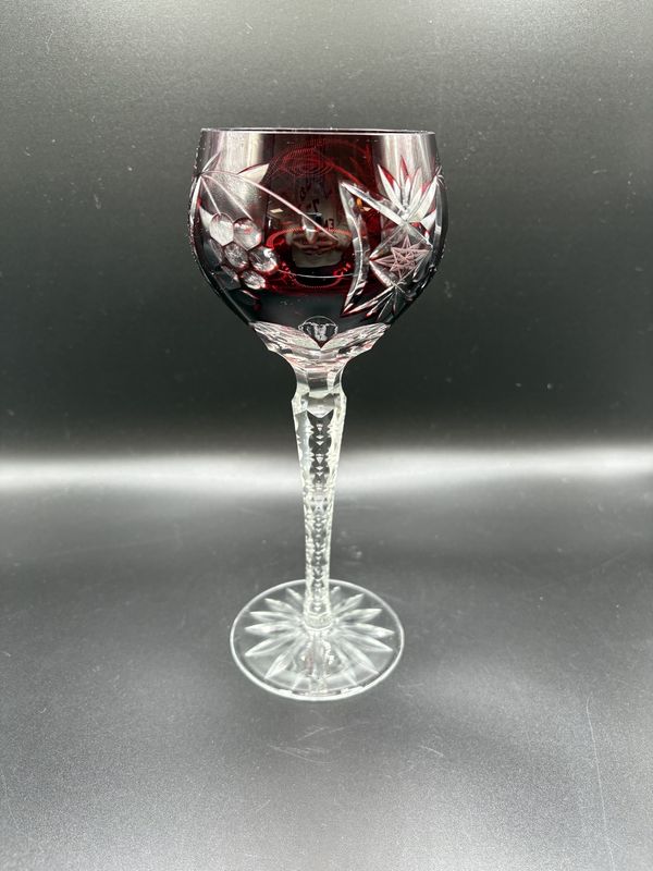 Crystal. Wine Glass, Cut-to-Clear, Red. 8.25&quot;H