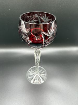 Crystal. Wine Glass, Cut-to-Clear, Red. 8.25"H