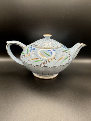 Porcelain. England. Sadler. Light Blue Teapot w/Gold Trim &amp; Floral Pattern.  9.5"L