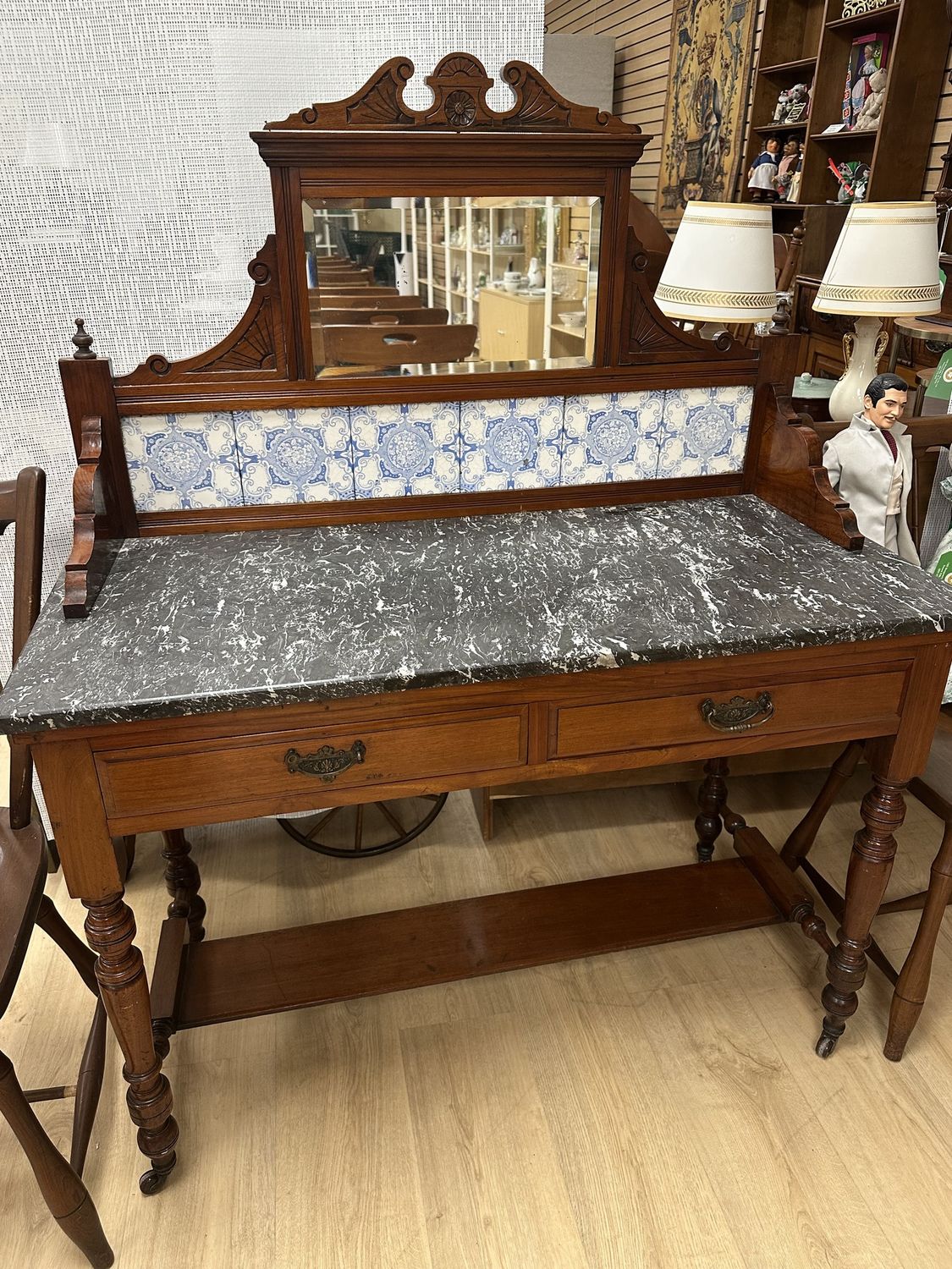 Furniture. England. Antique Victorian Washstand w/Mirror &amp; Marble Top. 42&quot;W x 20&quot;D x 52&quot;H