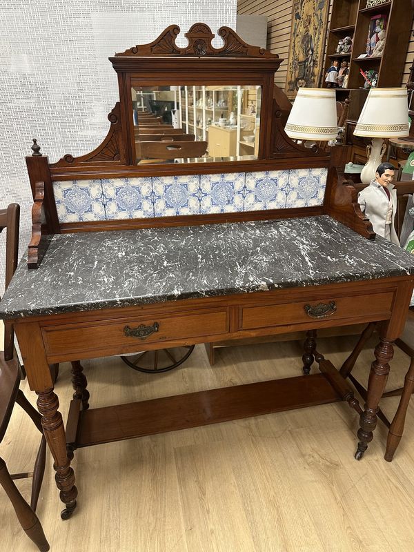 Furniture. England. Antique Victorian Washstand w/Mirror &amp; Marble Top. 42&quot;W x 20&quot;D x 52&quot;H