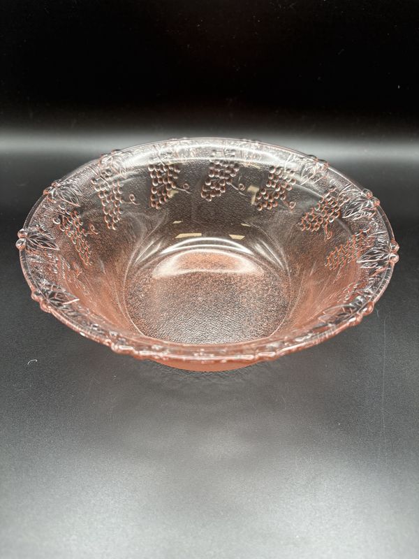 Glass. Depression. Pink w/ Grape Design. 7&quot;W
