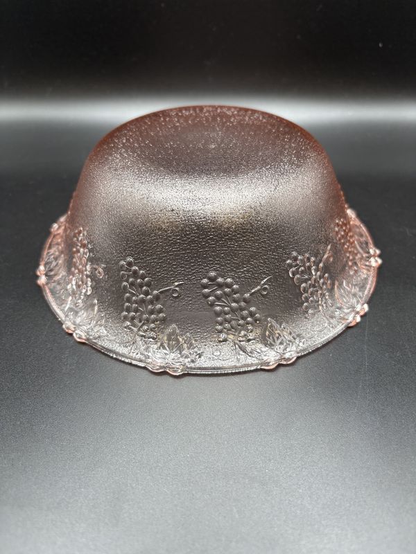 Glass. Depression. Pink w/ Grape Design. 7"W