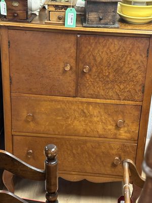 Furniture. Armoire Chest / Dresser w/2 Doors &amp; 3 Drawers. Birds-eye Maple. Vintage. 44.5"H