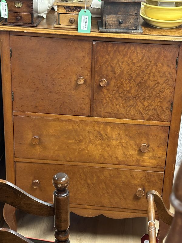 Furniture. Armoire Chest / Dresser w/2 Doors &amp; 3 Drawers. Birds-eye Maple. Vintage. 44.5&quot;H