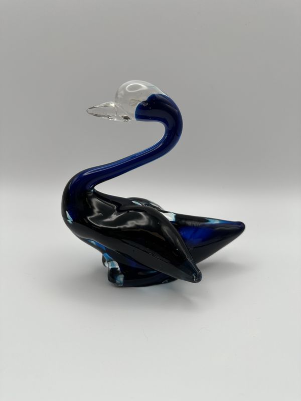 Figurine. Japan. Kreiss. Handblown Glass Swan. Dark Blue. Vintage. 5&quot;H