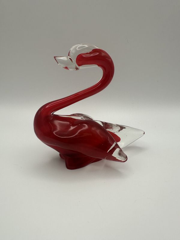 Figurine. Japan. Kreiss. Handblown Glass Swan. Red. Vintage. 5&quot;H