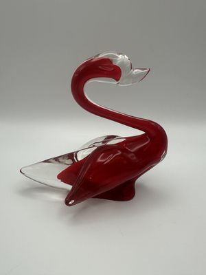 Figurine. Japan. Kreiss. Handblown Glass Swan. Red. Vintage. 5"H