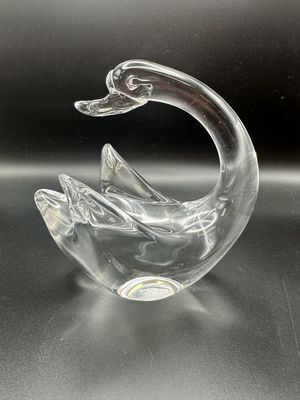 Figurine. Handblown Glass Swan w/Long Neck. Clear. 5.5"H