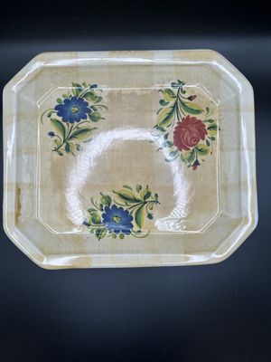 Ceramic. Italy. Ceramica Due Torri. Platter. Yellow w/Red &amp; Blue Flowers. 10.38"W x 9"L