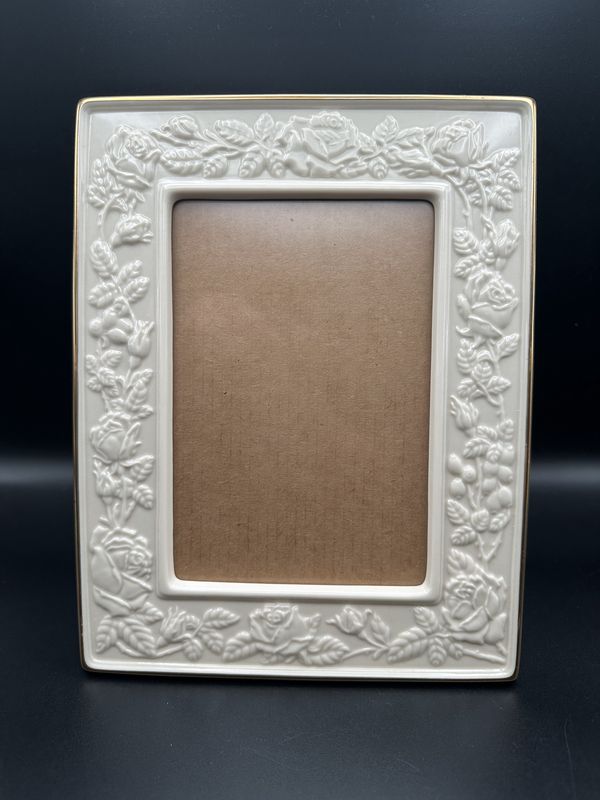 Home Decor. Lenox. Porcelain Masterpiece Picture Frame. Ivory Rectangle w/Embossed Rose Pattern. 7.5&quot;W x 9.75H