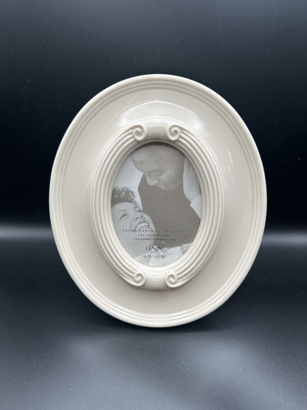 Home Decor. Lenox. Porcelain Portrait Gallery Picture Frame. Ivory Oval w/ Fluted Column Design. 7.25&quot;W x 8.5&quot;H