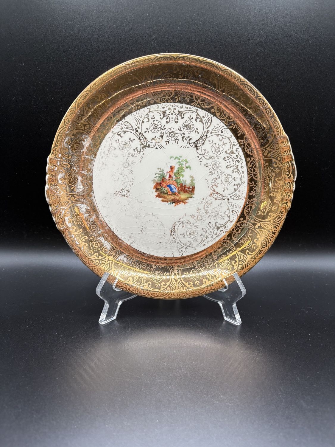 Porcelain. USA. Paden City Pottery. 22 Karat Gold-trimmed &quot;Royal China&quot; Plate. Various Patterns. 7.5&quot;W (Set of 4)