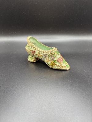 Decor. Miniature Shoe. Cloisonne. Green. 4.25"L
