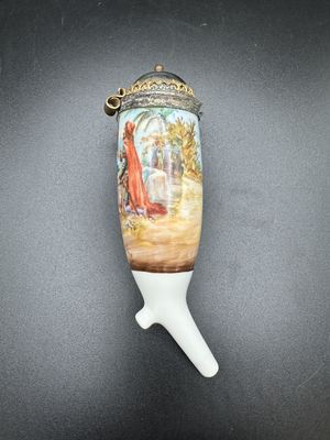 Collectible. Germany. Porcelain Pipe w/Metal Cap. Antique. 5.25"H