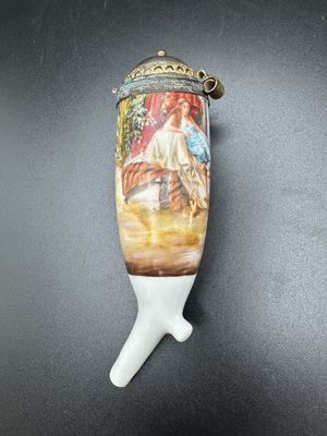 Collectible. Germany. Porcelain Pipe w/Metal Cap. Antique. 5.25"H