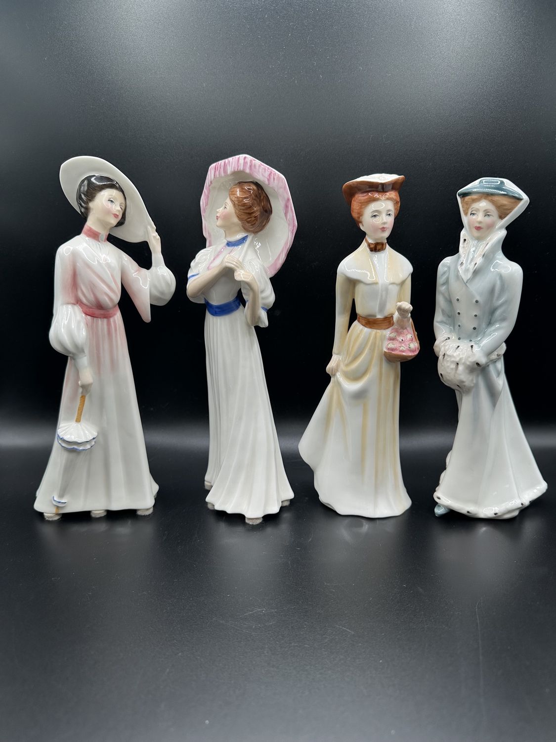 Figurine. England. Royal Doulton Four Seasons Collection. Set of 4 Ladies in Dresses &amp; Hats. 8-8.5&#39;&#39;H