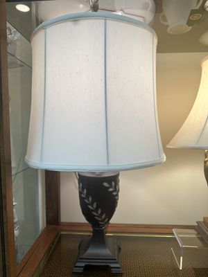 Lighting. Table Lamp. Metal w/Silver &amp; Gold Leaf Design. Includes Shade. 26"H