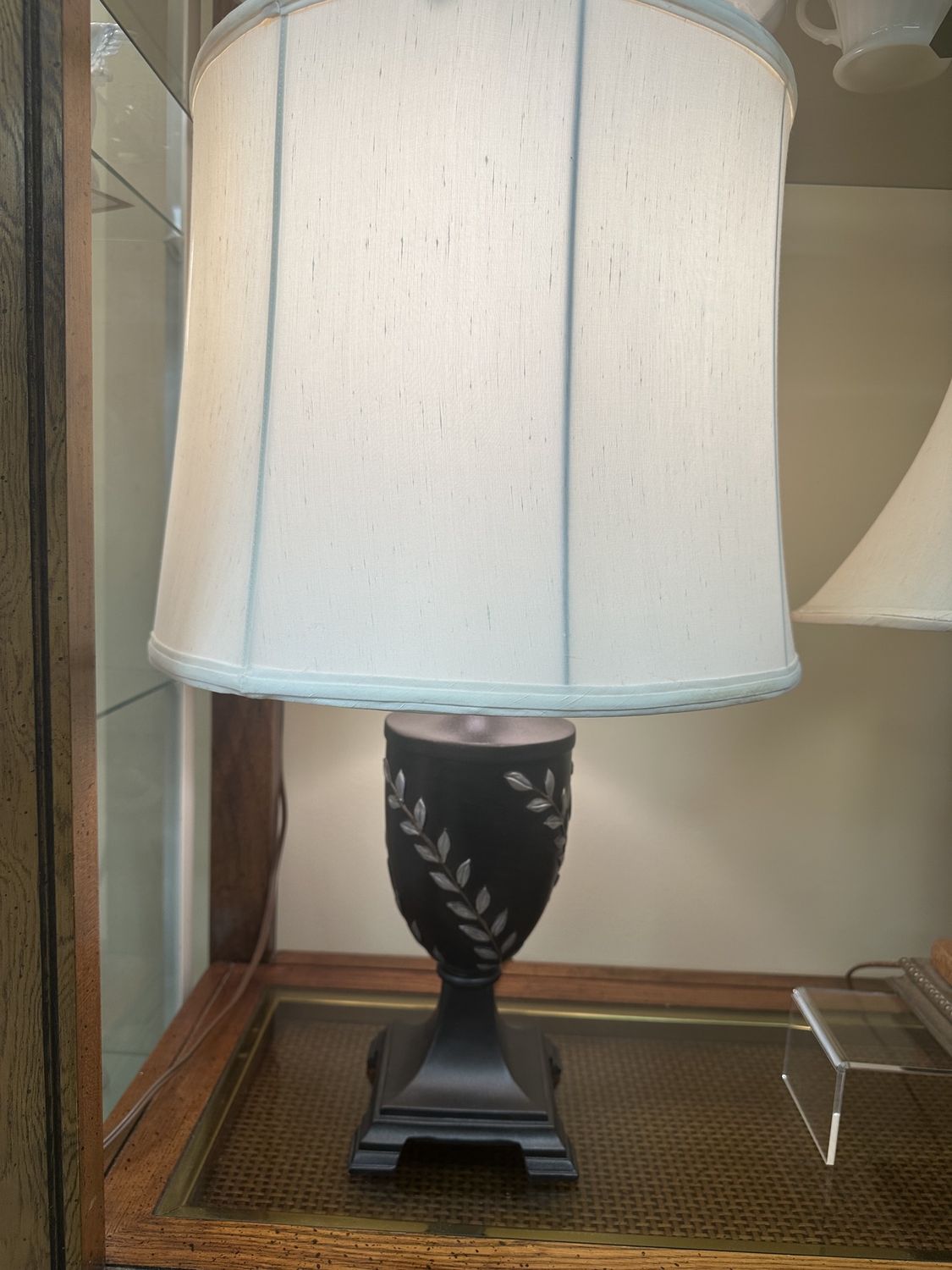 Lighting. Table Lamp. Metal w/Silver &amp; Gold Leaf Design. Includes Shade. 26&quot;H