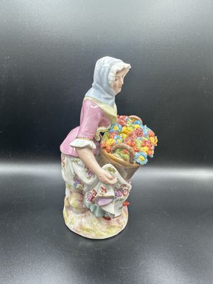 Figurine.  France. Porcelaine de Paris. Antique Hand-Painted Flower Girl from Late 1800s. 8"H