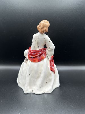Figurine. England. Royal Doulton. The Ermine Coat. Vintage (1981). Lady in White &amp; Red Gown. 7.5''H