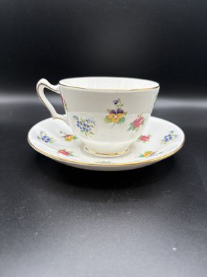 Porcelain. England. Royal Victoria. Teacup &amp; Saucer. Fine Bone China. Floral Design. Teacup is 3"H