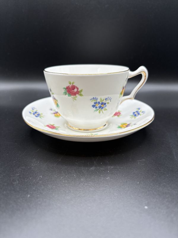 Porcelain. England. Royal Victoria. Teacup &amp; Saucer. Fine Bone China. Floral Design. Teacup is 3&quot;H