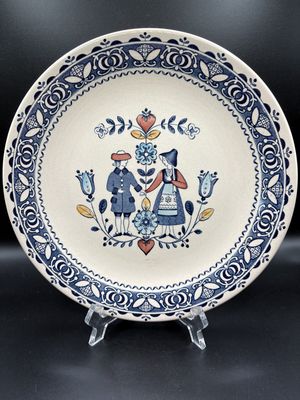 Ceramic. England. Johnson Brothers. "Hearts &amp; Flowers" Dinner Plate (Set of Two). Dutch Pattern w/ Couple &amp; Flowers. 10"W