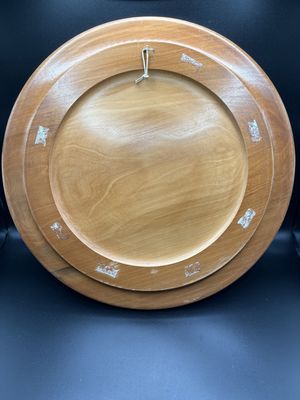 Decor. Germany. E. Kaiser. Decorative Wood Tray w/ Painted Fruit Center. German Text for "Our Daily Bread Give Us Today". Vintage (1999). 14.5"W