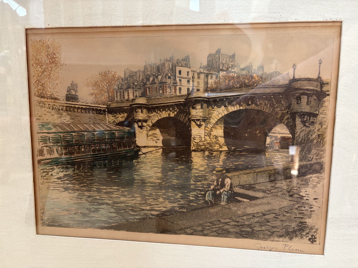 Artwork. France. Print of &quot;Pont Neuf (New Bridge).&quot; Bridge on the River Seine in Paris. 18&quot;H