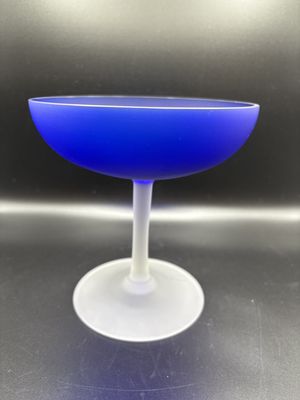 Drinkware. Champagne Coupe Glass. Cobalt Blue w/Frosted Stem 6.5"H