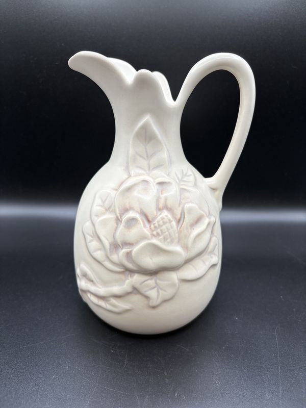 Ceramic. USA. Red Wing Pottery. Pitcher. Magnolia Line. Ivory-colored. 7&quot;H