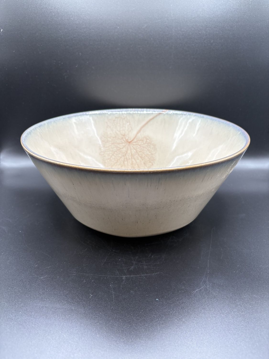 Ceramic. Portugal. Vista Alegre. Bowl [NEW]. Taupe with Gray Trim. 10.25&quot;W