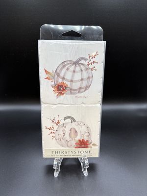 Home Decor. USA. Thirstystone. Coaster [NEW]. 4pk Chinoiserie Fall Pumpkins Tumbled Tiles.  4"W