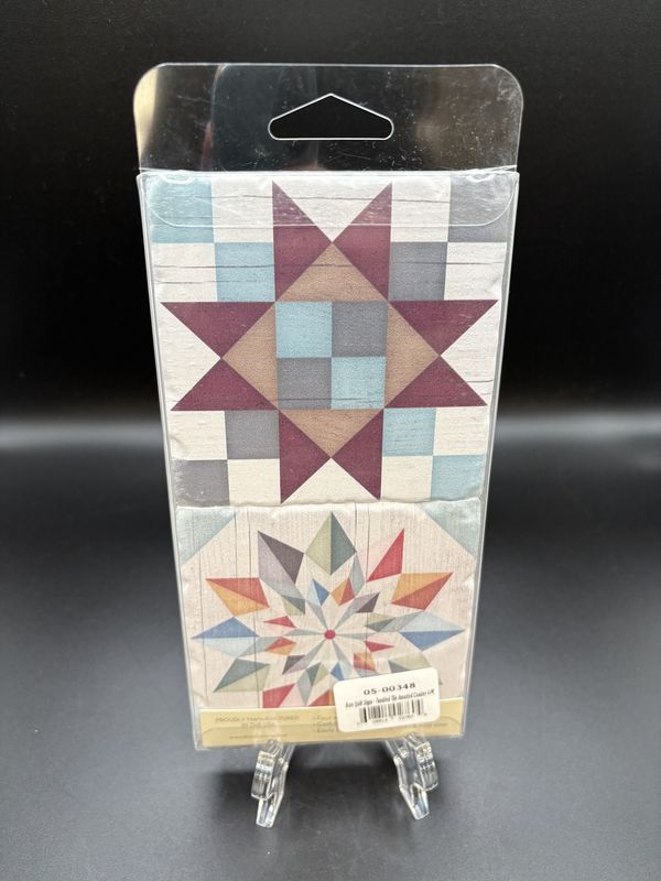 Home Decor. USA. Thirstystone. Coasters [NEW]. 4pk Barn Quilt Design Tumbled Tile. 4"W