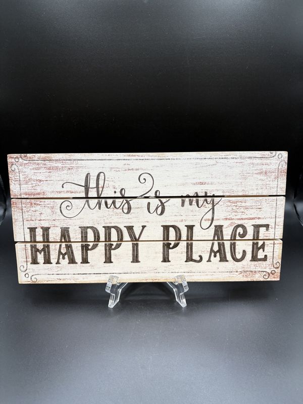 Home Decor. USA. Highland Home. Sign [NEW].  This is My Happy Place Slatted Wooden Sign. 12&quot;W x 6&quot;H