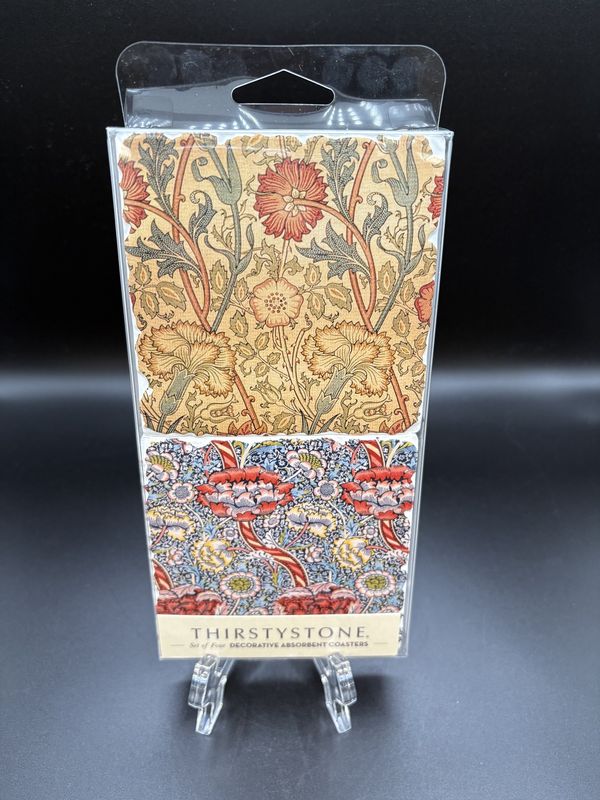 Home Decor. USA. Thirstystone. Coaster [NEW]. 4pk William Morris Tumbled Tile. 4&quot;W