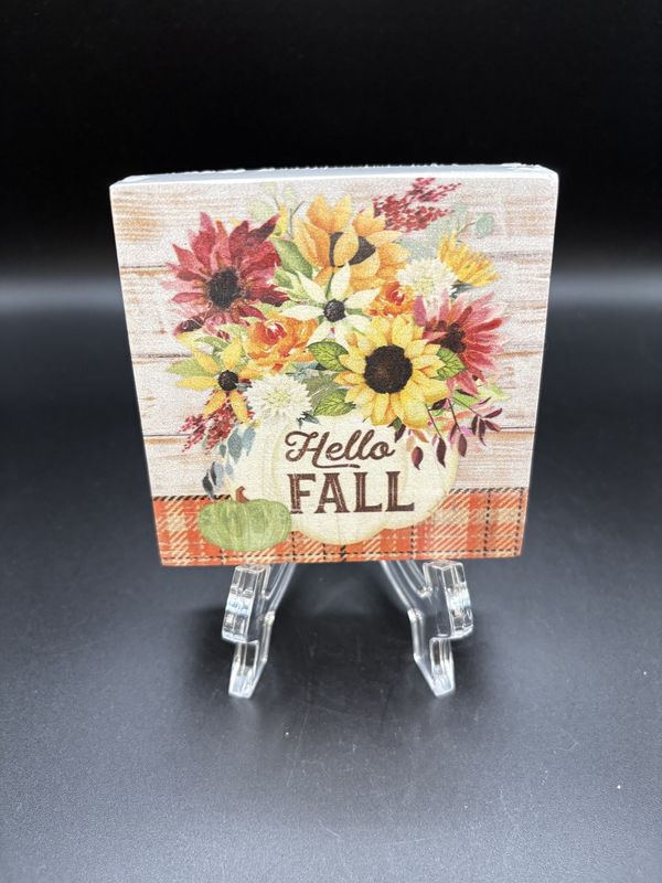 Home Decor. USA. Highland Home. Wooden Block [NEW]. Hello Fall Decorative Block. 4&quot;W