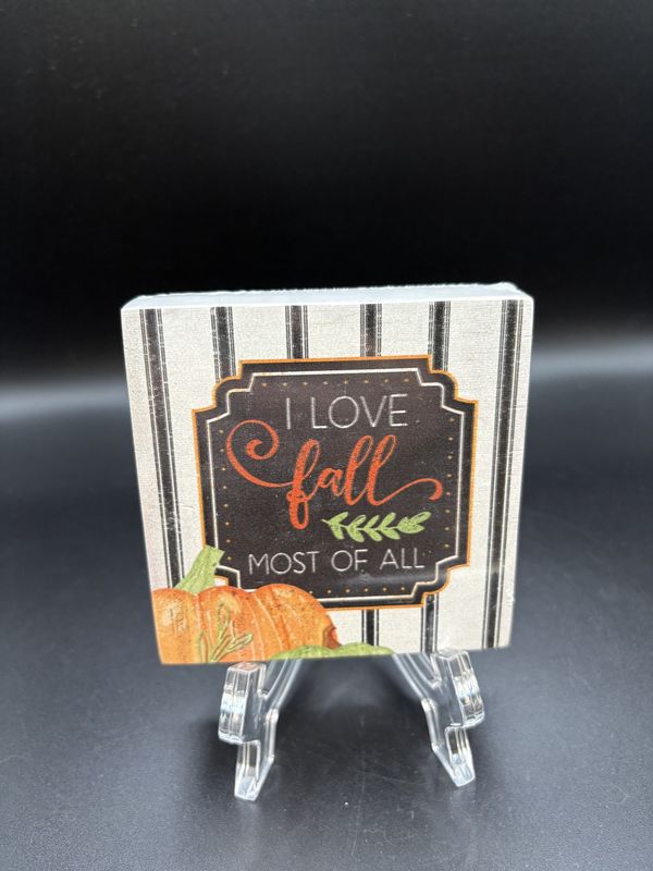 Home Decor. USA. Highland Home. Wooden Block [NEW]. I Love Fall Decorative Block. 4&quot;W