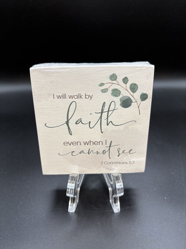 Home Decor. USA. Highland Home. Wooden Block [NEW]. Walk by Faith Decorative Block. 4&quot;W