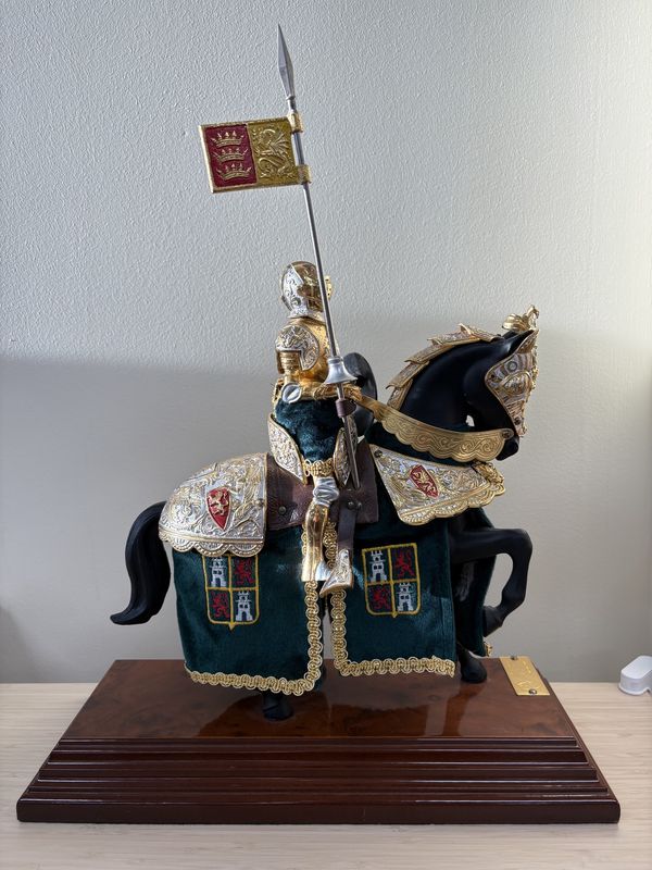 Figurine. Spain. Marto. Mounted Knight Figure. Highly Detailed w/ Gold Finish. 18&quot;H