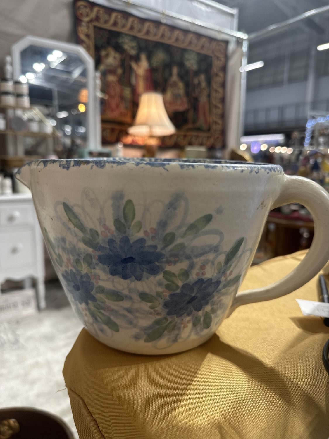 Ceramic. USA. Spongeware Pitcher. 5.5&quot;H