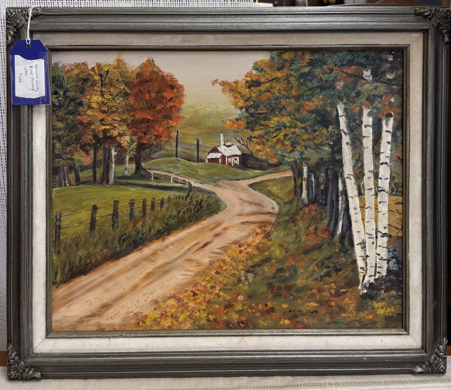 Artwork (Painting). USA. Golden. Vermont County Road. Vintage. 24&quot;W x 20.5&quot;H