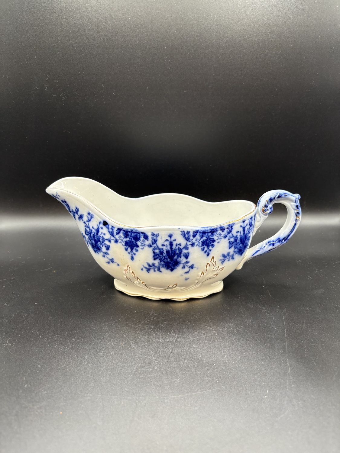 Porcelain. England. Ridgways. Gravy Boat. Osborne Flow Blue. 9&quot;L x 3.5&quot;W x 4&quot;H